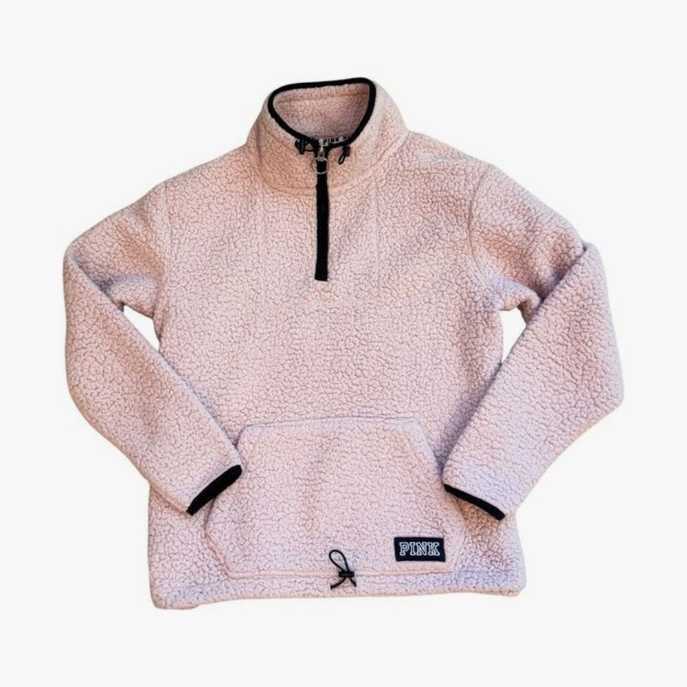 Pink Victorias Secret Sherpa Quarter Zip Sherpa Fleece! Light Pink, Size SM, EUC